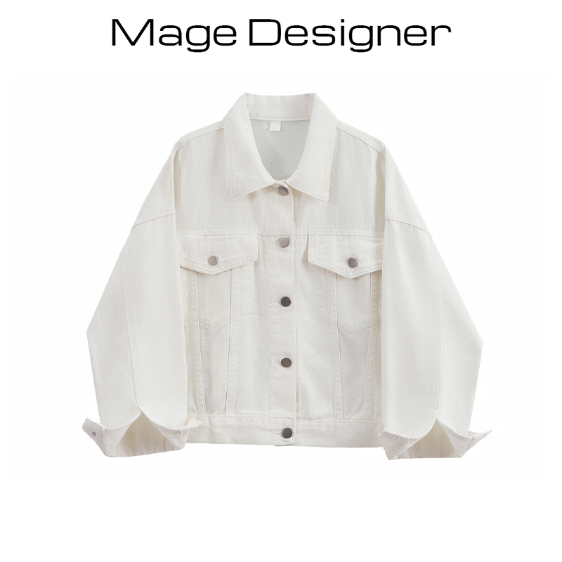 Retro Hong Kong Style Chic Denim Jacket for Women, New Spring and Autumn Casual Loose Short White Jacket for Petite Figures