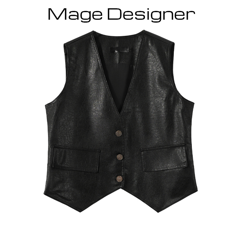 Women's Leather Vest Spring and Autumn 2024 New Style Elegant Waistcoat Vest Outerwear Casual Short Pu Leather Jacket