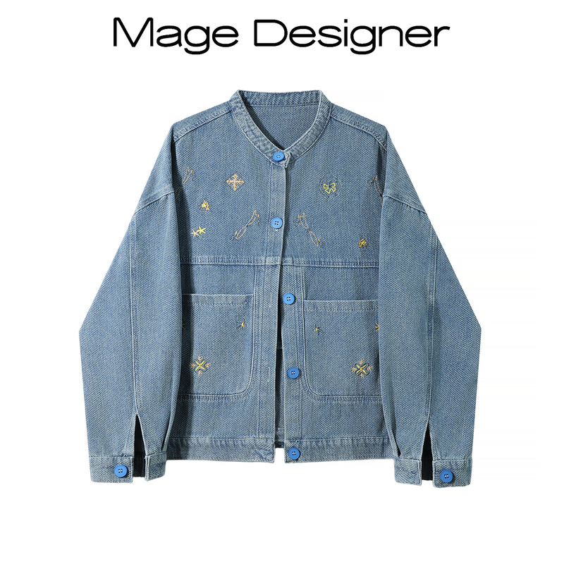 Blue Chinese-Style Embroidered Denim Jacket for Women, New Spring and Autumn Design, Niche, Loose, Slimming, Versatile Jacket Top