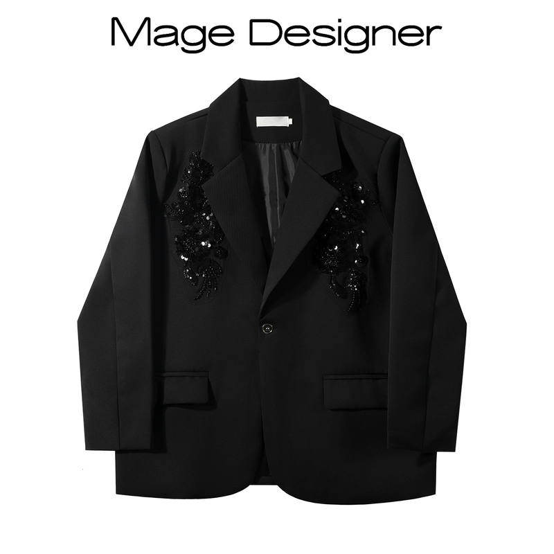 Black Niche Sequin Three-Dimensional Embroidered Blazer for Women, New Spring and Autumn Style, High-End Light Luxury Custom Suit Jacket