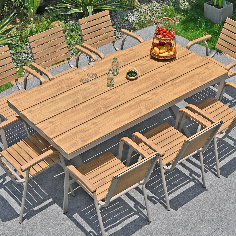 Outdoor Tables and Chairs, Courtyard, Open-Air Terrace, Waterproof, Sun-Proof, Plastic Wood, Anti-Corrosion Wood, Outdoor Leisure Dining Table and Chair Set