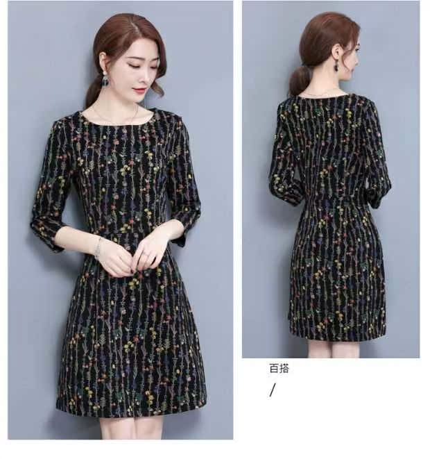2018 mùa thu mới của phụ nữ đi lại giảm béo đầm bảy điểm tay áo Slim A-line váy 7517A áo đầm dạ hội
