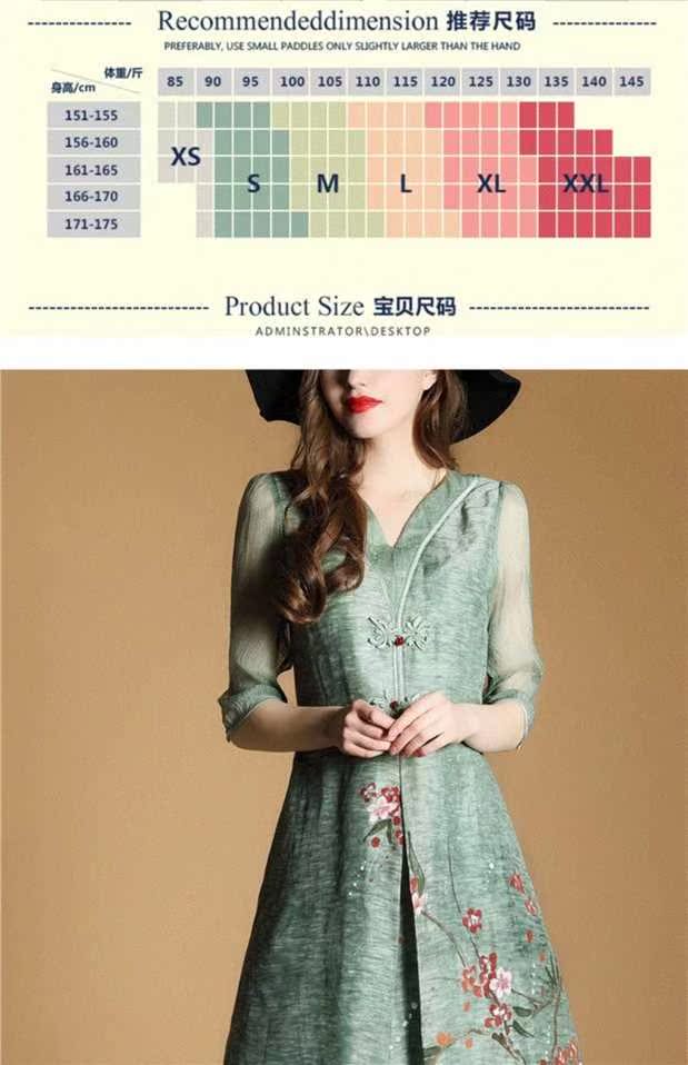 Váy lụa in hoa phong cách Trung Quốc xuân hè 2017 tay áo mới V-cổ rộng size rộng đã mỏng Một chữ váy nữ mẫu váy chữ a cho người béo