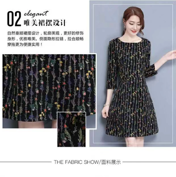 2018 mùa thu mới của phụ nữ đi lại giảm béo đầm bảy điểm tay áo Slim A-line váy 7517A