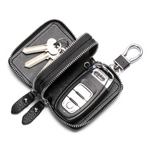 Versatile double zipped car key bag mens leather cow leather leather jacket universal car key cover headlayer cow leather