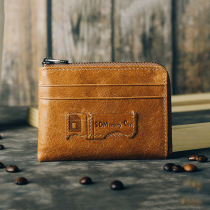 Retro wax leather zipper coin wallet multi-function RFID card slot loose wallet coin bag chain key case