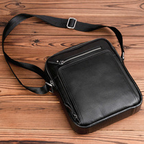 Cowhide shoulder bag vertical mens leather black can hold flat can put down ipad storage bag shoulder bag