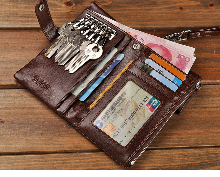 Da của nam giới đa chức năng túi chìa khóa da dung lượng lớn túi điện thoại di động purse thẻ gói một gói Hàn Quốc nữ đơn giản móc chìa khóa đẹp độc lạ
