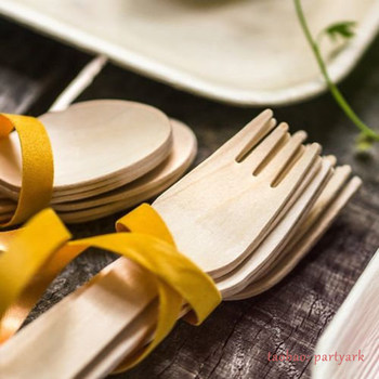 一次性白板纯色原木刀叉勺野餐西餐叉子Wooden Disposable Forks