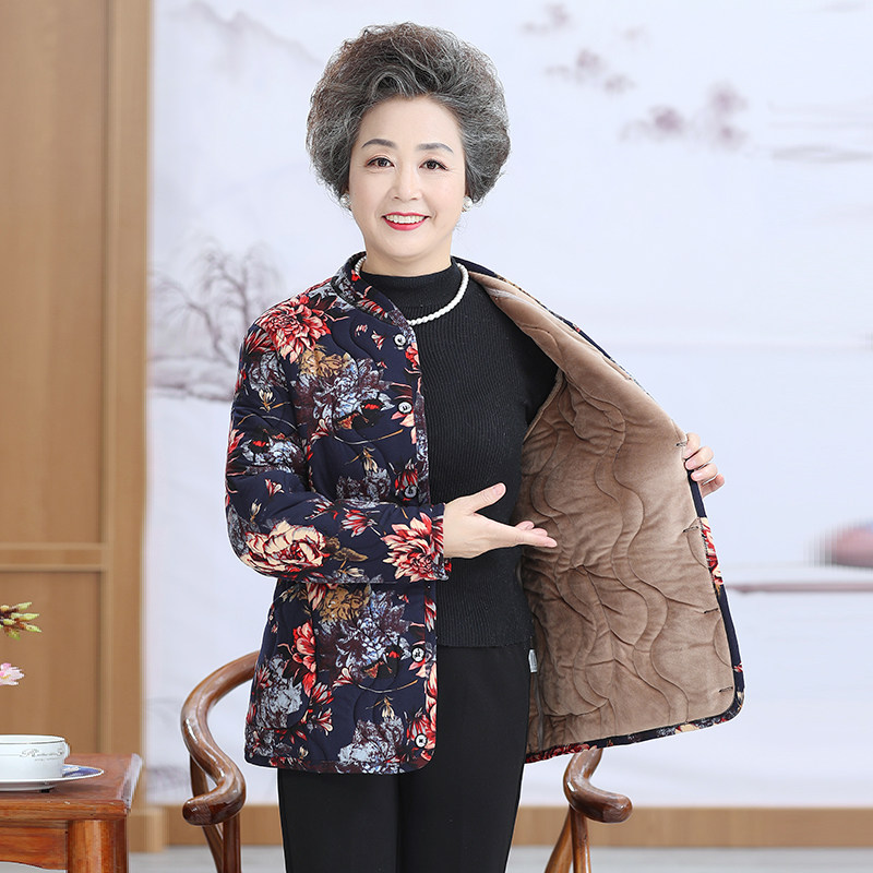Autumn and winter large size women's clothing Fat mother camel cotton clothes older and older grandma 200 catty and velvety button cotton padded jacket
