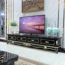 Eurostyle solid wood carved TV cabinet tea table combined living-room marble small family matching extravagant black drawer cabinet