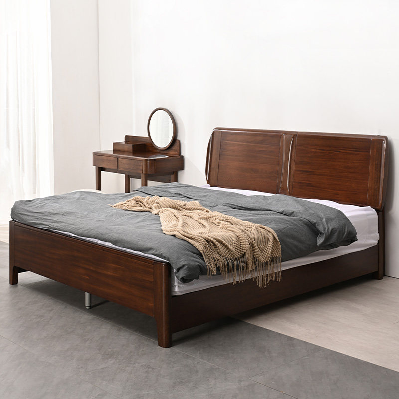 Walnuts Wood Solid Wood Bed Modern Brief About 1 5 m Double Bed Master Bedroom 1 8 Light Lavish Wind Storage High Box Wedding Bed