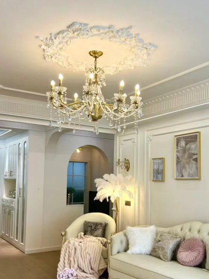 High-End American-Style Chandelier for Duplex Houses, Villas, Loft Apartments, Open-Plan Large Living Room Lights, Dining Room French-Style Crystal Bedroom Lights