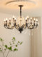 French Retro Chandelier, High-End Crystal Living Room Lamp, American Mid-Century Style Dining Room Bedroom Pearl Black Candle Lamp