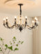French Retro Chandelier, High-End Crystal Living Room Lamp, American Mid-Century Style Dining Room Bedroom Pearl Black Candle Lamp