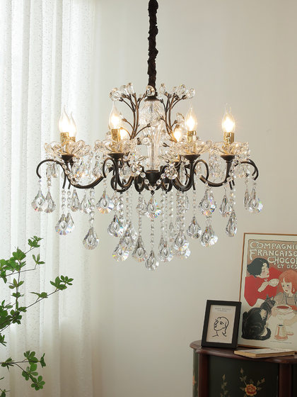 American Retro Living Room Chandelier, French Dining Room Hotel Lobby Lamp, Bedroom Candle Crystal Restaurant Creative Lighting Fixtures