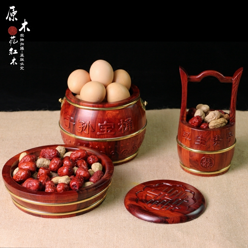 Solid wood red wood children and grandchildren barrel swinging pieces large red and sour branches carved flowers and grandchildren barrel Three sets of wedding paternity supplies Gift-Taobao