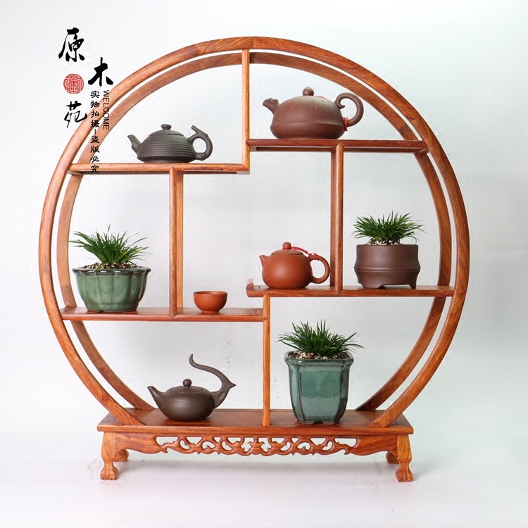 Home Pendulum Flowers Pear Wood Multi Treasure Cabinet Red Wood Large Bou Ancient Rack Solid Wood Tenon and Purple Sand Pot Display Show Shelf Widening-Taobao
