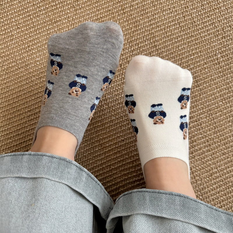 Little Bear in Pocket~ Cartoon Cute Little Bear No-Show Socks for Women, Korean Style, ins Stripes, Summer Thin Non-Slip Socks That Don'T Slip Off the Heel Little Bear in Pocket~ Cartoon Cute Little Bear No-Show Socks for Women, Korean Style, ins Stripes, Summer Thin Non-Slip Socks That Don'T Slip Off the Heel