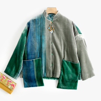 CPP904 mountain love gradient silk velvet big pocket loose comfortable Chinese retro coat coat