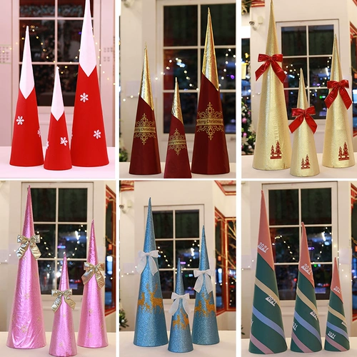 Рождественский шпиль елки, набор из трех частей, золотые и красные елочные украшения, креативная витрина, рождественское украшение, елочная композиция