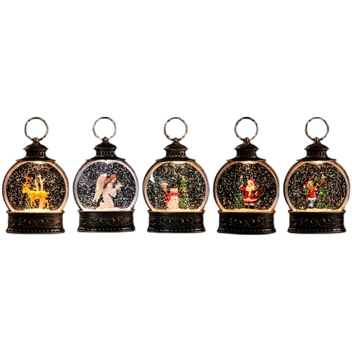 Рождественский светящийся старик, падающий снег, плоский круглый маленький ветровой фонарь, настольные оконные украшения, святой снеговик, ночной свет, украшение