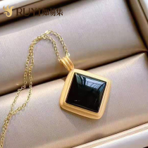 Natural Hetian jade ink jade pendant female Square necklace female choker cold wind retro simple opening ring female