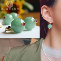 Natural Jade sterling silver earrings female French earrings 2021 summer New Tide short hair earrings