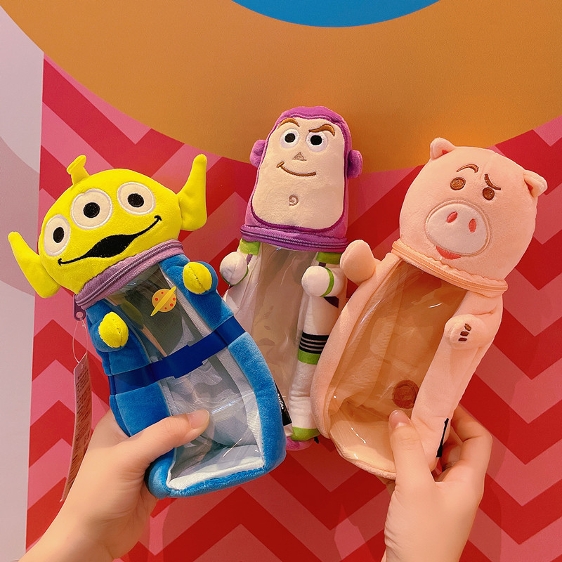 Japanese Toy Story Three-Eyed Bass Lightyear Ham Pig Fluffy Jelly Transparent Student Pen Bag Pack