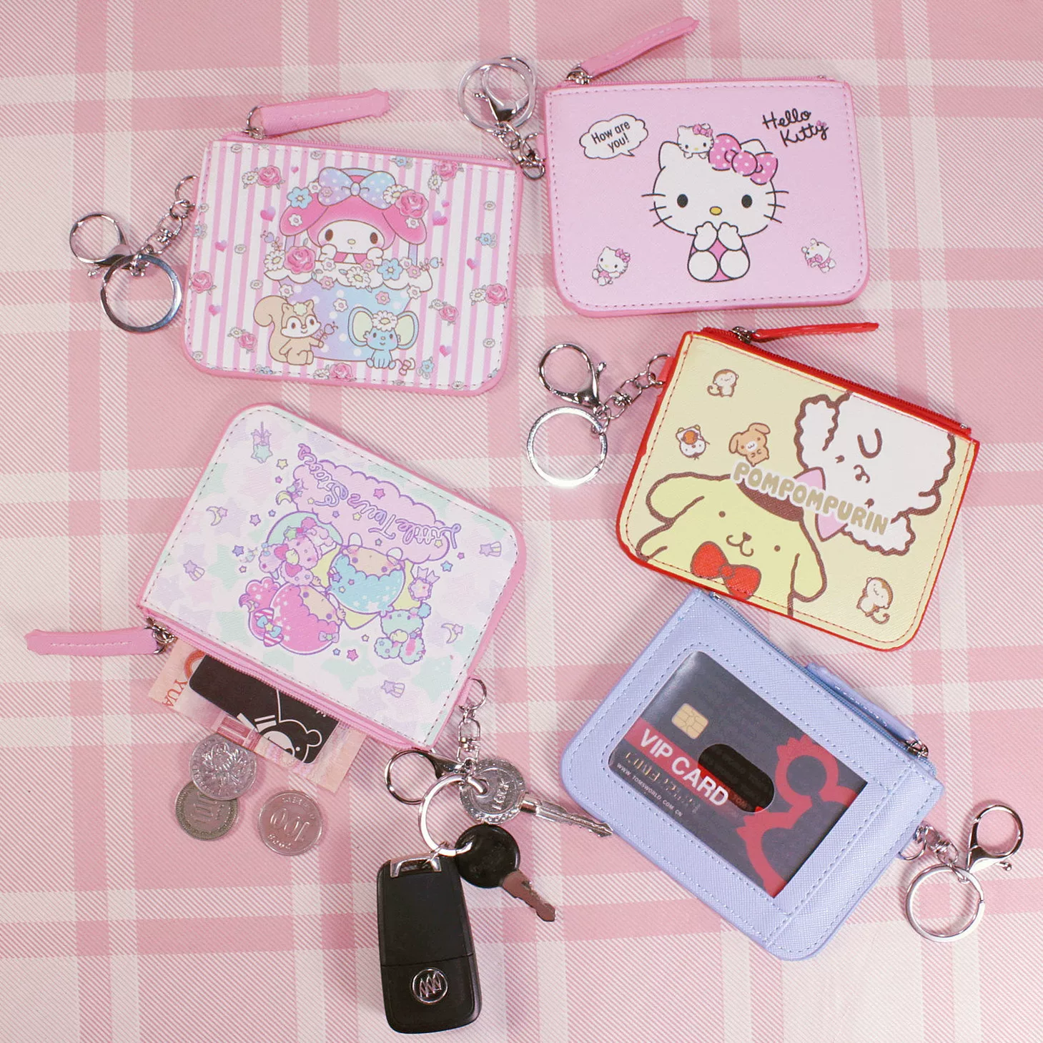 Hello Kitty, Disney, милая кошелёк-кошелёк на молнии, держатель для карт, подвеска с мультяшкой