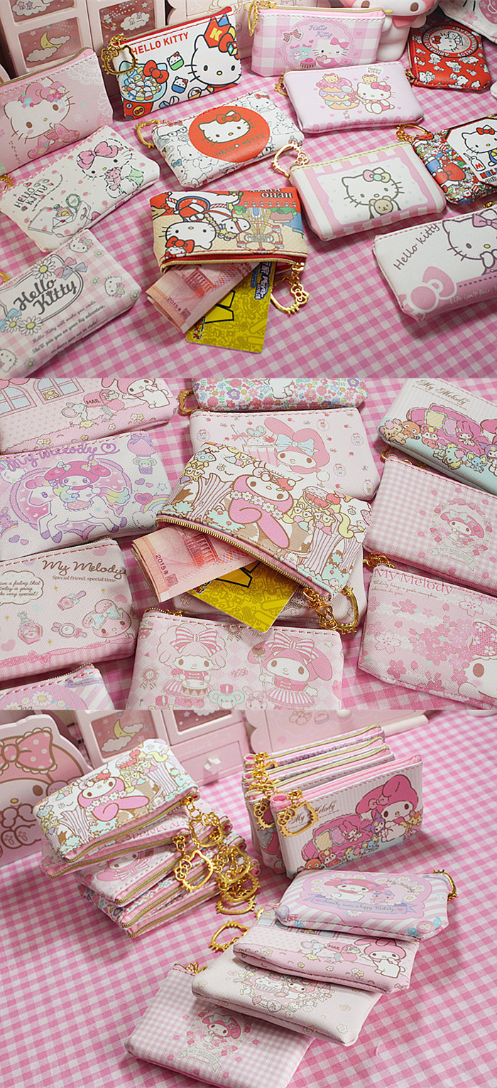 Dễ thương Melody melody ví tiền xu mini hello kitty phim hoạt hình đồng xu ví nữ gói thẻ ví cầm tay nữ hàng hiệu