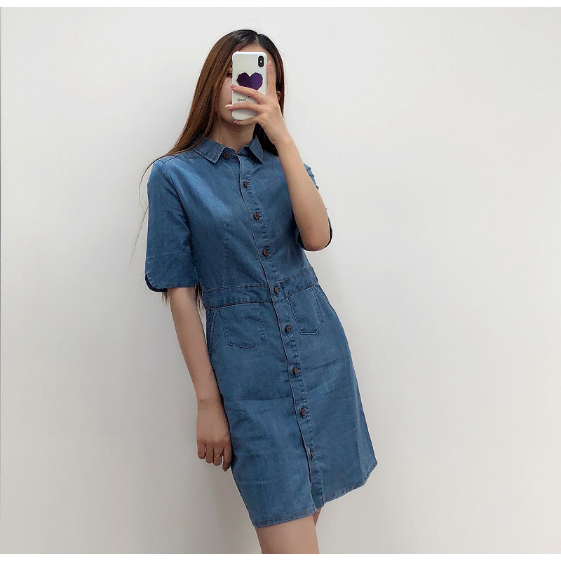 Nga ~ vẻ đẹp ~ ba chiều mỏng denim đầm váy trễ vai