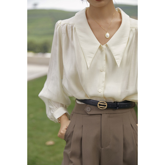 Yixiaoxiao top apricot doll collar shirt women's spring niche inner shirt