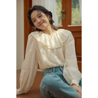 壹晓晓【清仓8.5折】荷叶领蕾丝刺绣长袖衬衫女法式设计感上衣