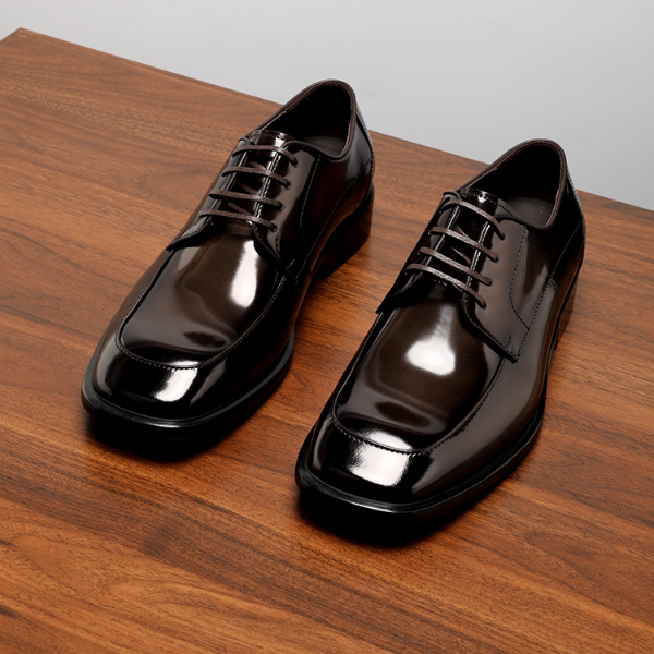 2026 New Business Casual Leather Shoes for Men, Formal Genuine Leather Lace-Up High-End Glossy Square-Toe Derby Shoes, Wedding Shoes