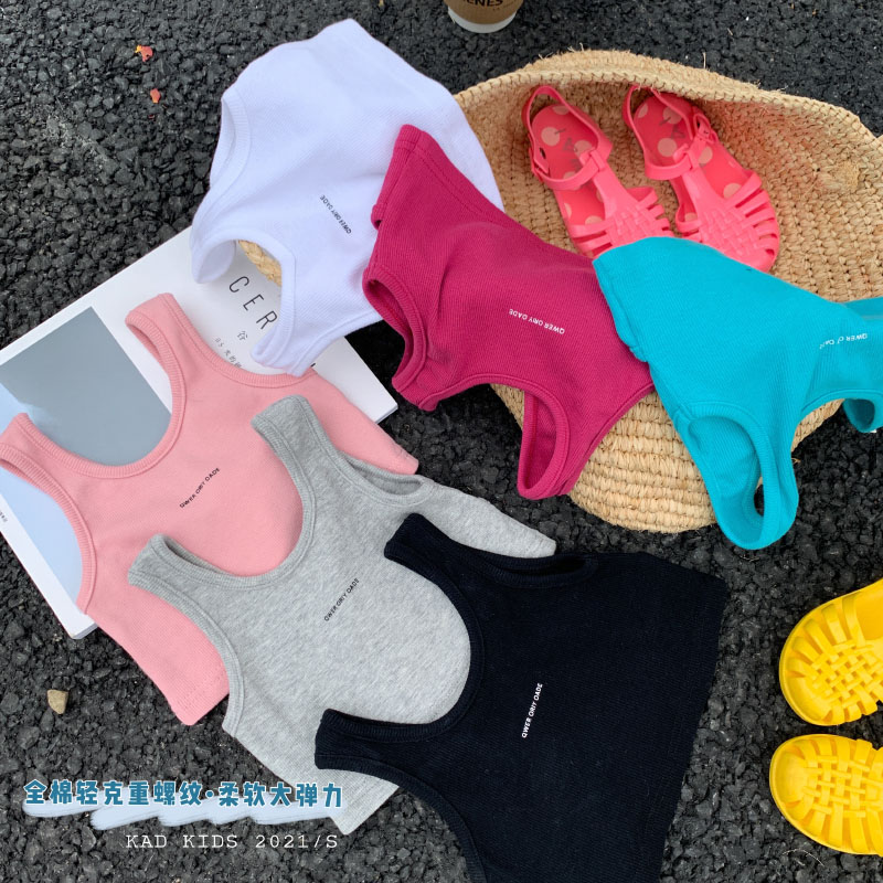 Girls vest summer thin section outer wear 2021 new black short section inner sports Western style children's bottoming top