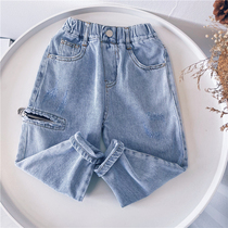 Xiaojie family spring and autumn childrens denim trousers boys overalls Korean version of tide dress small children pants 2021 New