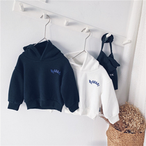 Boy velvet cartoon dinosaur hooded sweater 2019 new autumn and winter childrens Korean casual top childrens clothing trend