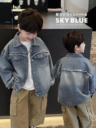 Xiaojie's Children's Spring New Handsome Retro Baby Top Korean Mao Bian Lid Boys Denim Jacket