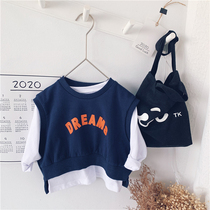 2021 spring new vest boys long-sleeved T-shirt childrens two-piece sweater childrens head coat Korean version of the tide