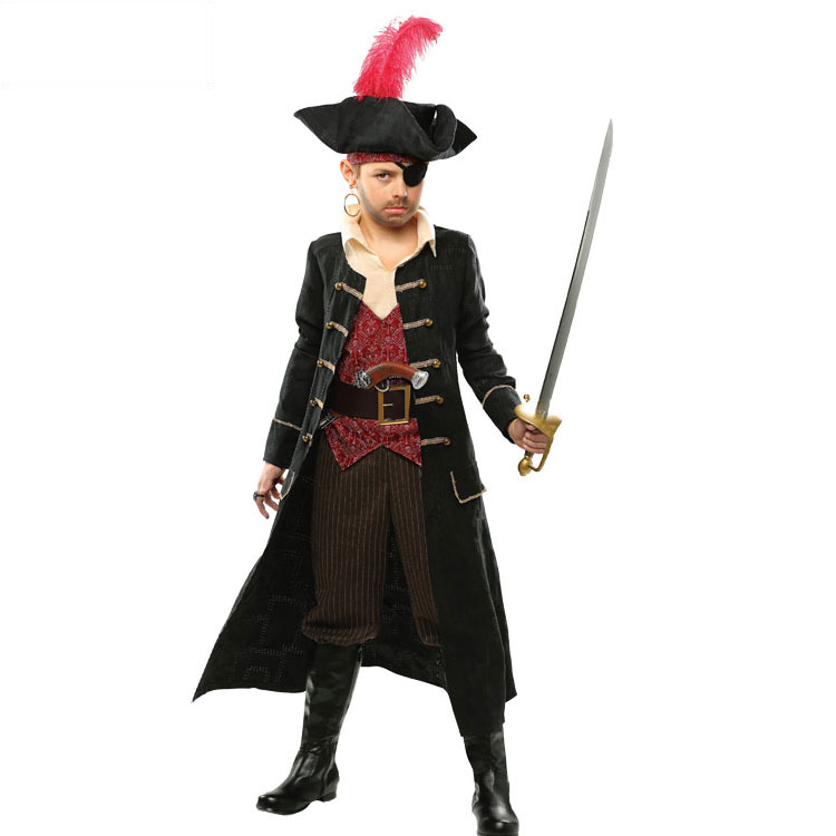 COS Halloween performance to serve children's luxury Caribbean pirate captain Flax Clothing Suit-Taobao