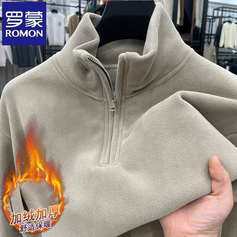 Romon Winter Men's Stand-Up Collar Fleece Sweatshirt, Thickened and Warm, Half-Zip Versatile Casual Jacket Romon Winter Men's Stand-Up Collar Fleece Sweatshirt, Thickened and Warm, Half-Zip Versatile Casual Jacket