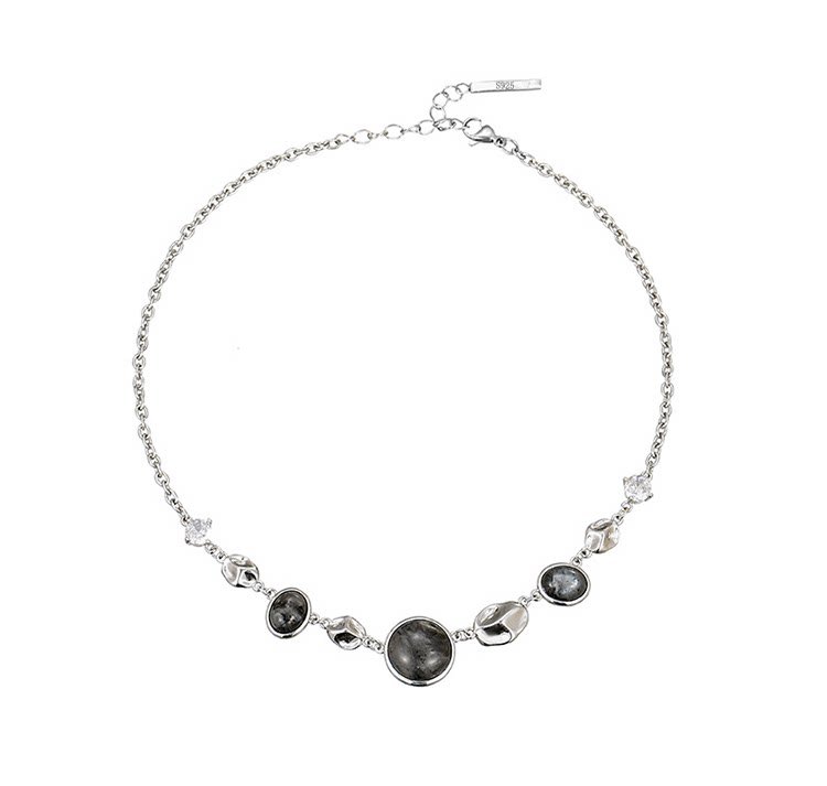 товар из китая 南风歌《我们自成宇宙》不规则项链s925黑玛瑙锁骨链纯银小众礼物 Wind song