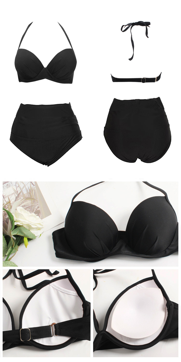 Bộ bikini nhỏ màu đen gợi cảm của Hàn Quốc mới tập hợp tấm thép eo cao che bụng khoét ngực nhỏ áo tắm gió nữ - Bikinis bộ đồ bơi nữ
