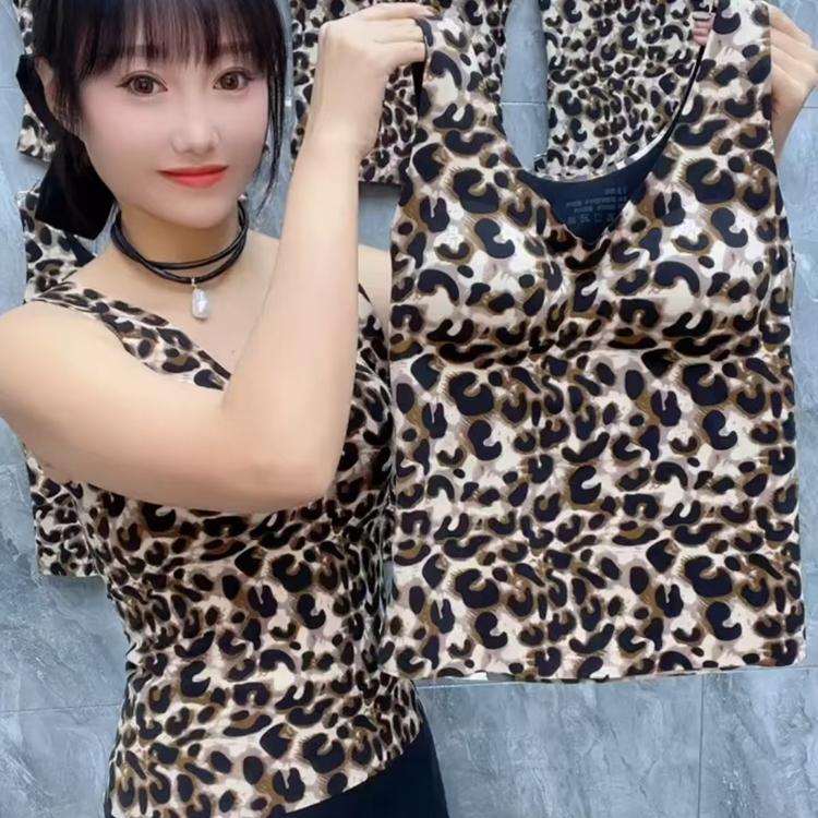 New Style Sexy Leopard Print Wide-Shoulder Tank Top, Korean Style, Slimming, One-Piece Fixed Cup, Beautiful Back, Base Layer Top
