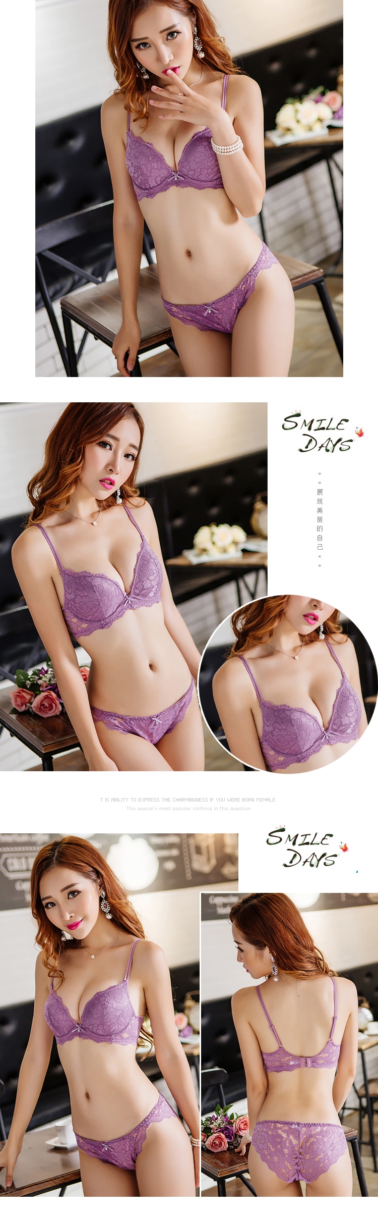 Sexy sâu v ngực nhỏ thu thập phụ nữ đồ lót rỗng ren dây đeo hình chữ U vẻ đẹp trở lại bộ áo ngực mỏng