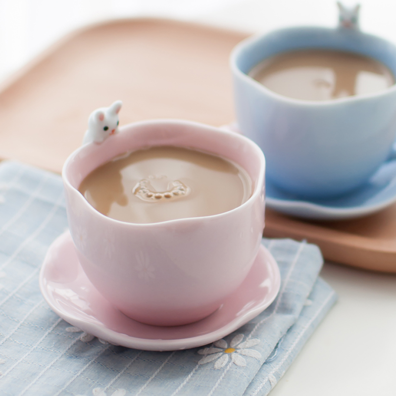 Cute Handmade Ceramic Rabbit Coffee Cup Set Simple Japanese Mug Handy Cup Couple Gift
