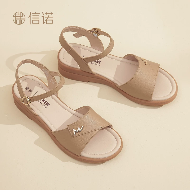Comfortable summer sandals, genuine leather, soft sole, for middle age