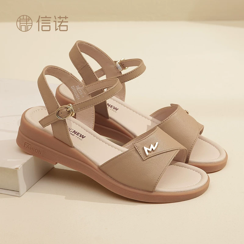 Comfortable summer sandals, genuine leather, soft sole, for middle age