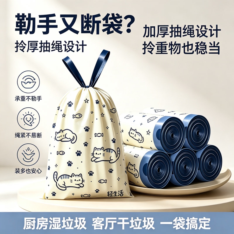 Portable Garbage Bags for Home Kitchen, Large Size for Dormitory and Living Room, Vest-Style Plastic Garbage Bags, Disposable and Leak-Proof Portable Garbage Bags for Home Kitchen, Large Size for Dormitory and Living Room, Vest-Style Plastic Garbage Bags, Disposable and Leak-Proof